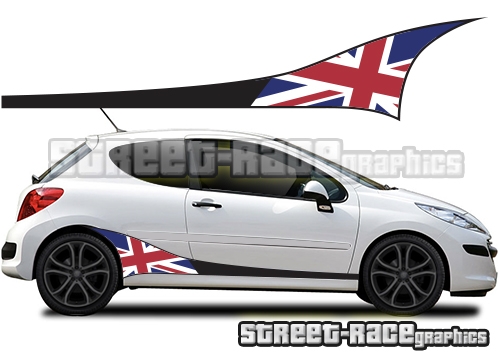 Peugeot 207 208 printed racing stripes 012 - Union Jack flag