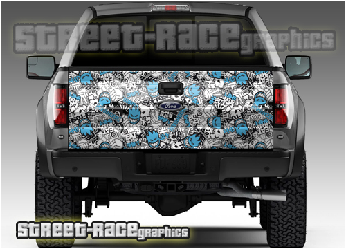 906 - Tailgate wrap (blue stickerbomb)