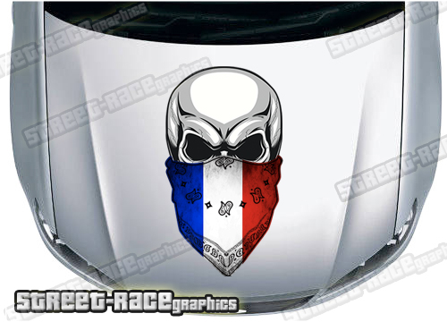 BS39703 Skull printed bonnet / hood graphic - French flag Bandana