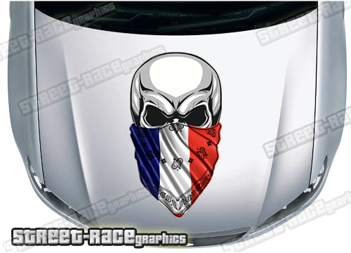 BS39720 Skull printed bonnet / hood graphic - French flag Bandana