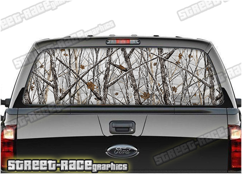 813 - Rear window perforated graphic - Woodland Snow Camo