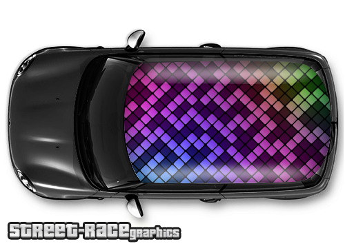 008- Squares print car roof wrap (rainbow)