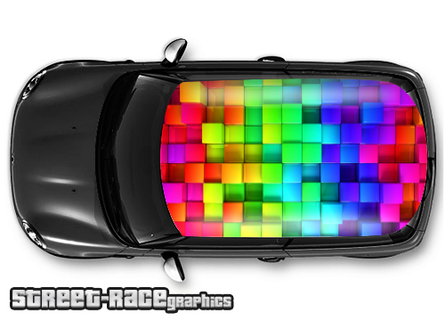 009- Squares print car roof wrap (rainbow)