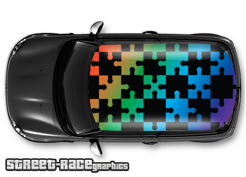 011 - Jigsaw print car roof wrap (rainbow)